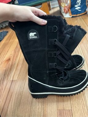 Sorel Black Suede Lace-Up Fur-Trim Boots